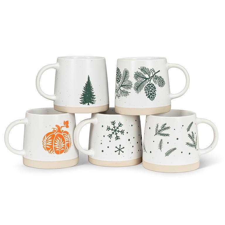 Wide Base Mug with Pinecones-3.5"H(14oz)