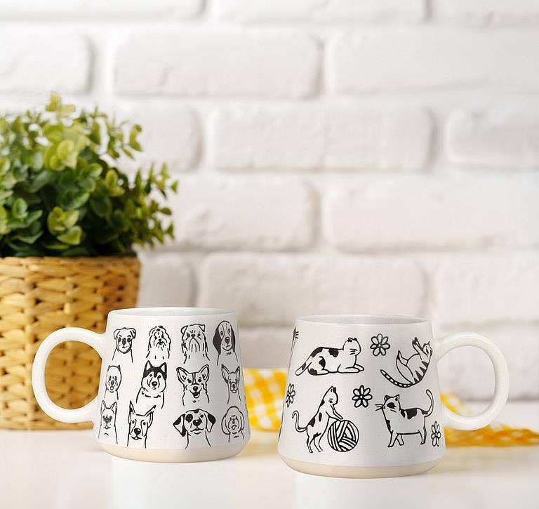 Oversized Mug with Cats-4"H(17oz)