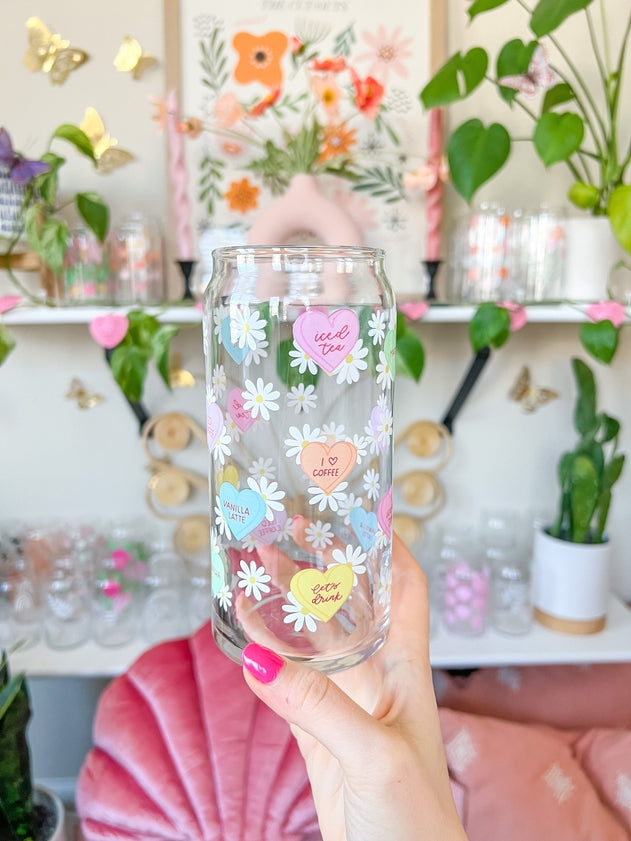 20oz Candy Heart Daisy Glass