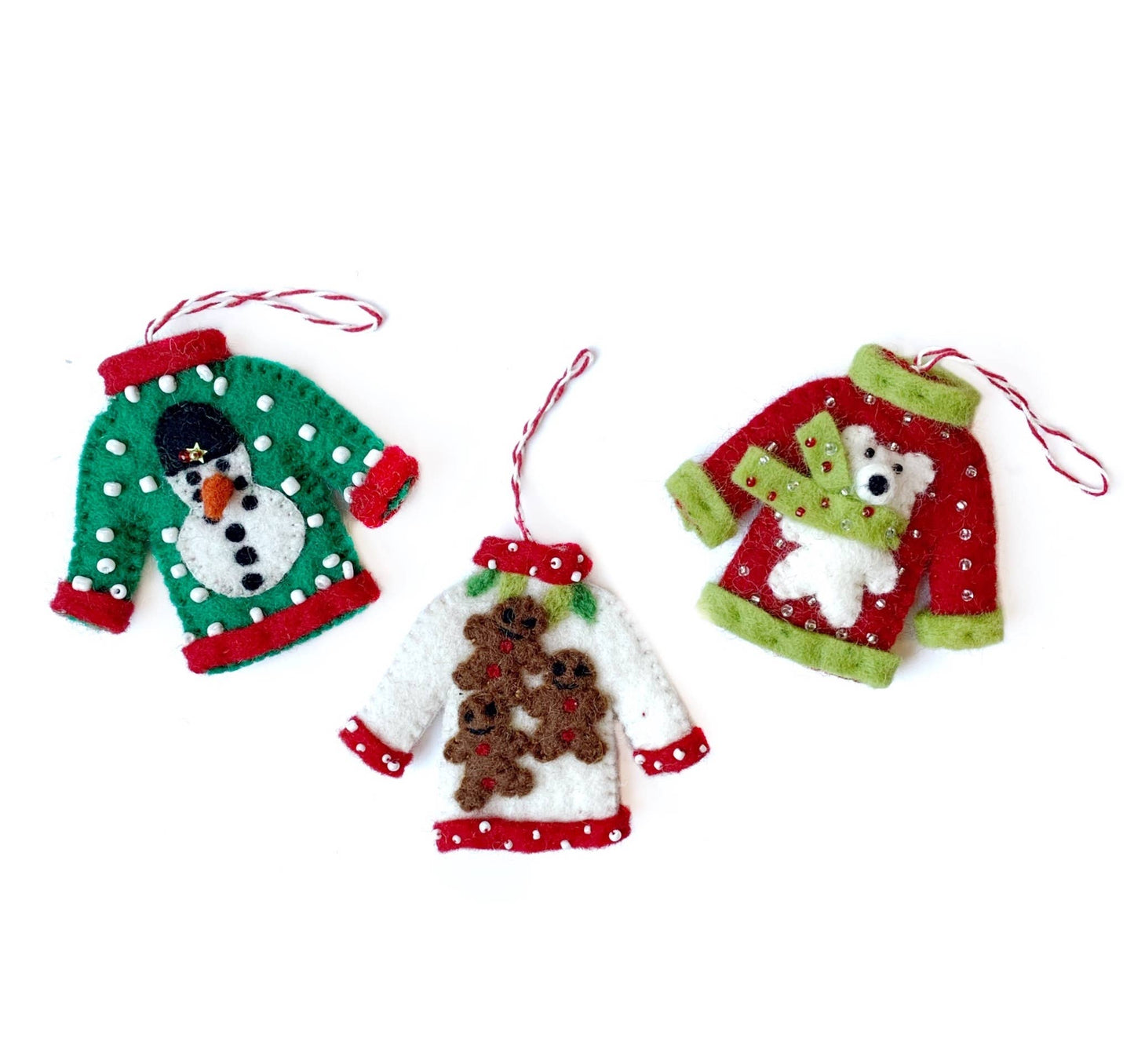 Ugly Christmas Sweater Felt Wool Ornament Bundle