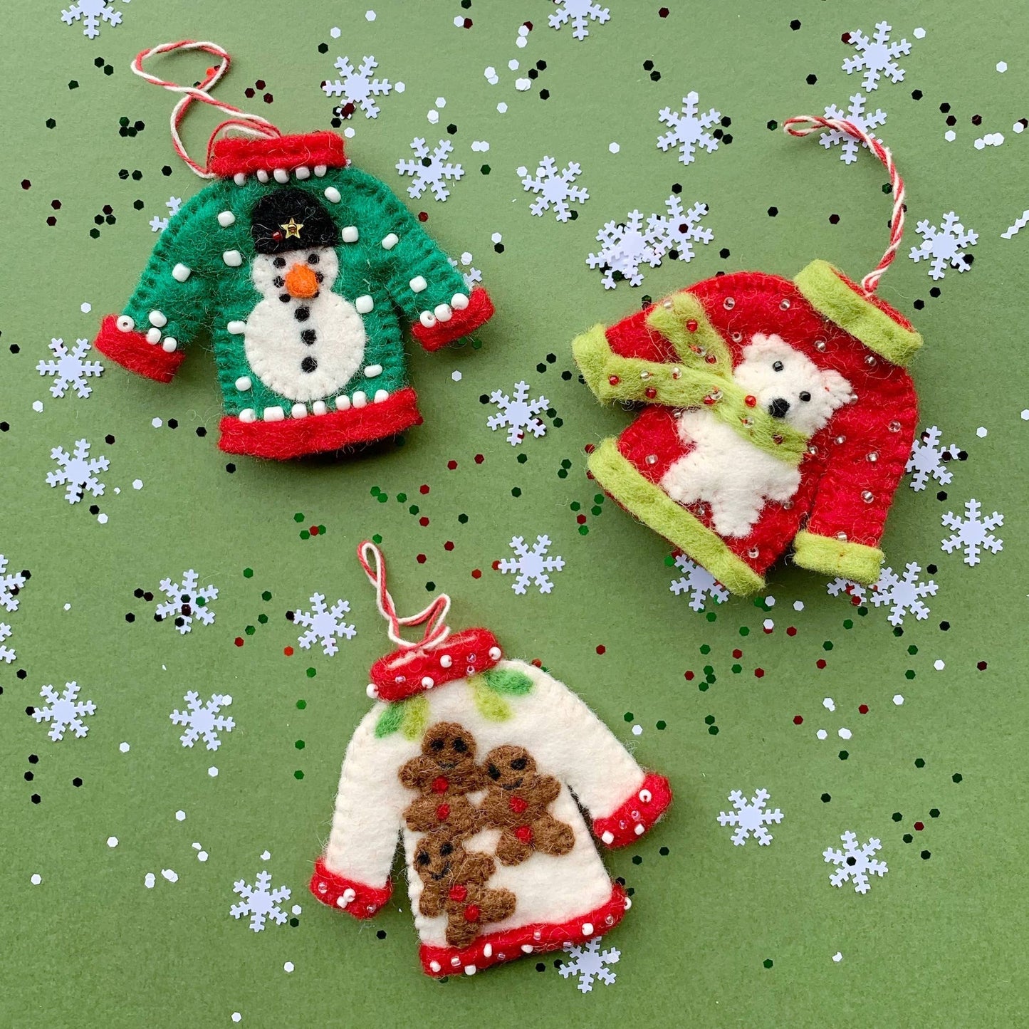 Ugly Christmas Sweater Felt Wool Ornament Bundle