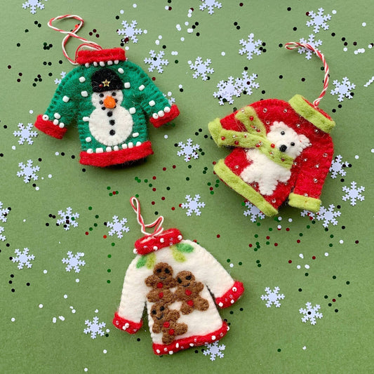 Ugly Christmas Sweater Felt Wool Ornament Bundle