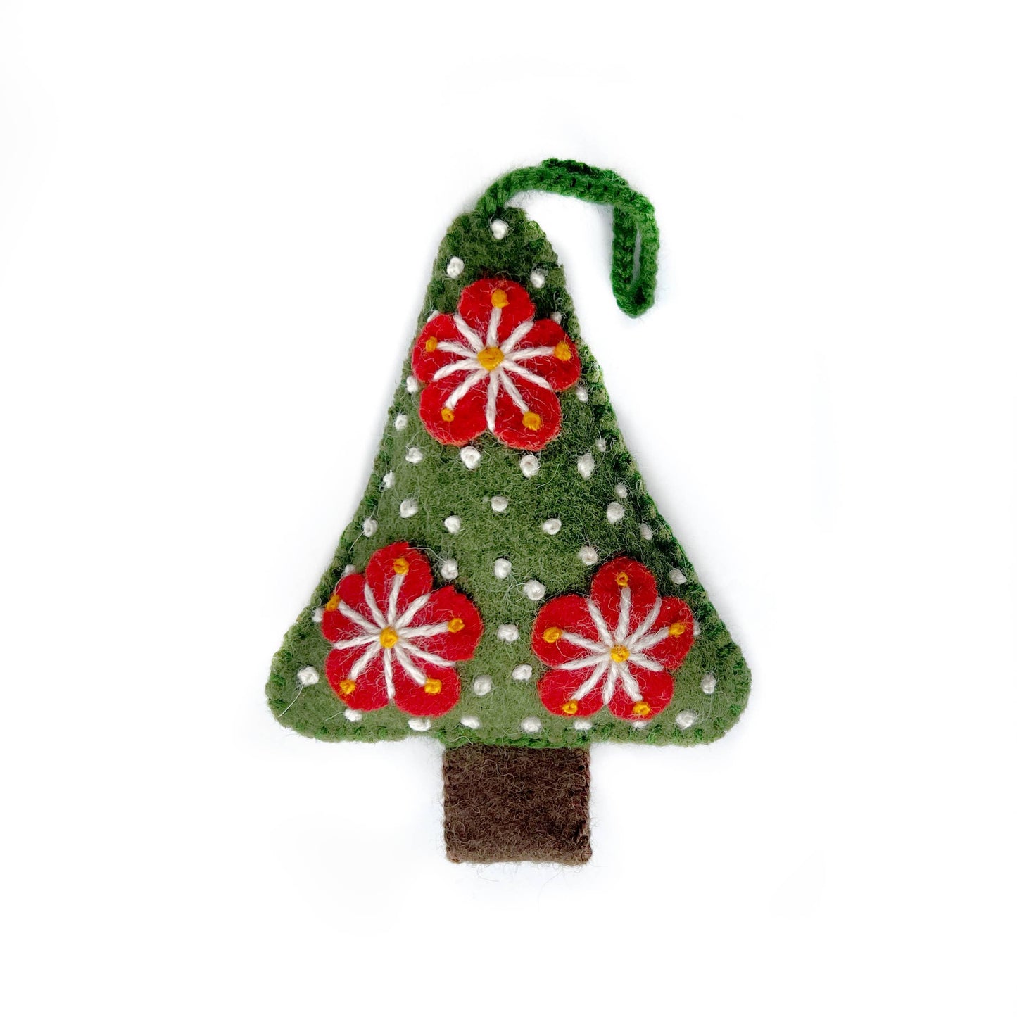Green Tree Embroidered Wool Christmas Ornament