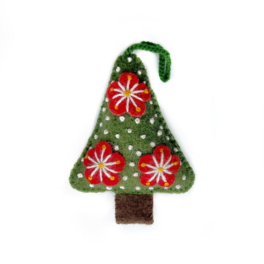 Green Tree Embroidered Wool Christmas Ornament