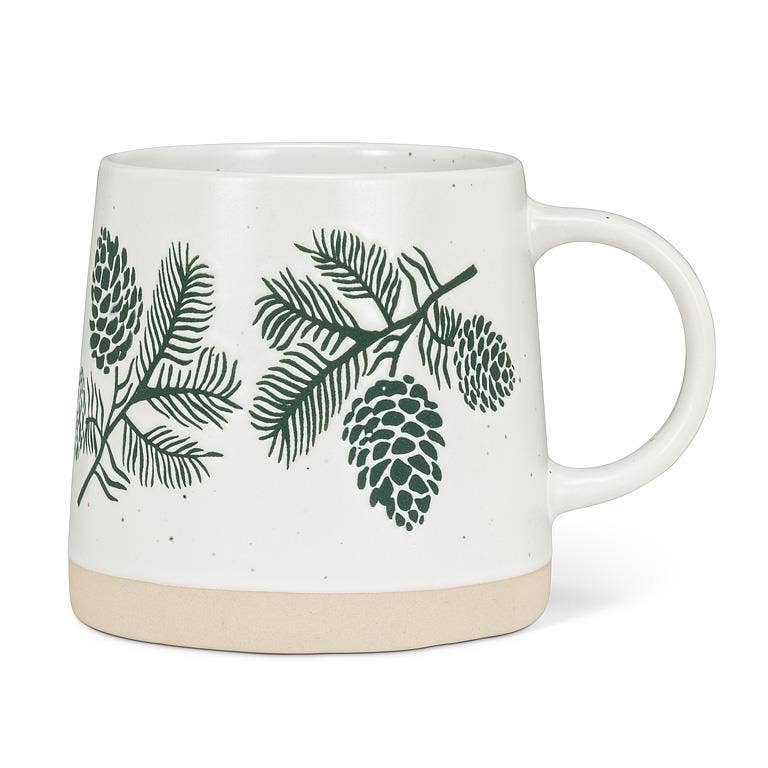 Wide Base Mug with Pinecones-3.5"H(14oz)