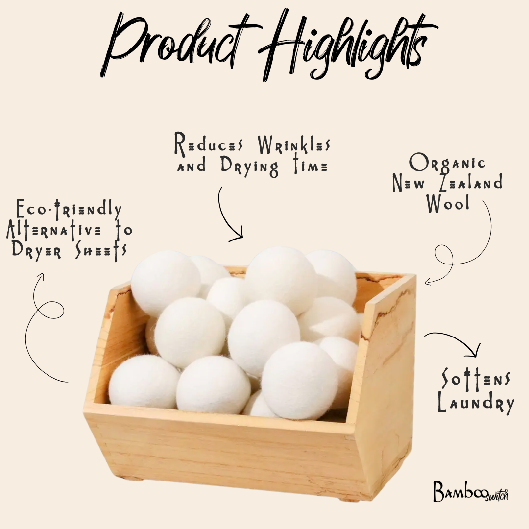 Set of 6 Organic Wool Dryer Balls