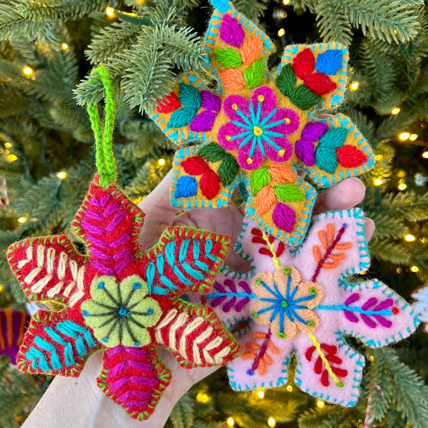 Colorful Pointed Snowflake Embroidered Christmas Ornament
